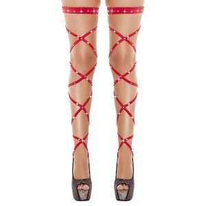 Sexy Bandage Fish Net Crystal Stockings Thigh High